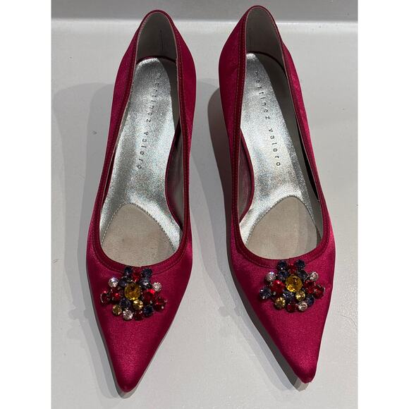 MARTINEZ VALERO Fuschia Satin Jeweled Pointed Toe Pumps 8.5 - Picture 2 of 8